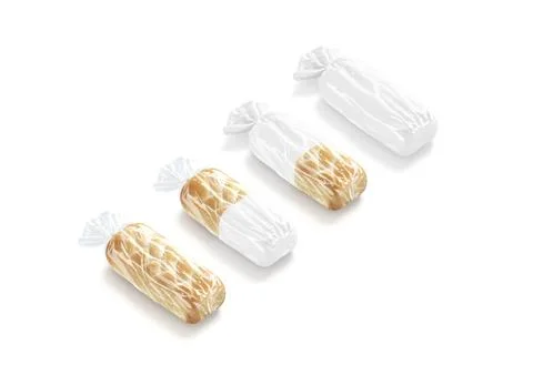 Blank bread in white transparent cellophane pack mockup, side view Illustrazione stock