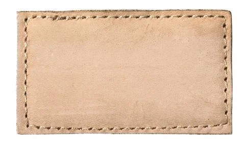 Blank brown leather jeans patch with stitching Stock Photos