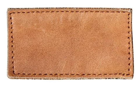 Blank brown leather label patch with stitching Stock Photos