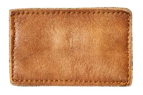 Blank brown leather patch with stitches and transparent background Stock Photos