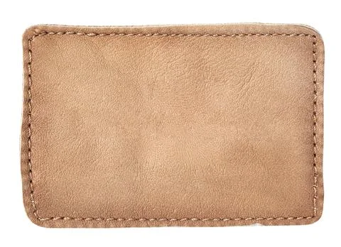 Blank brown leather patch with stitches and transparent background Stock Photos