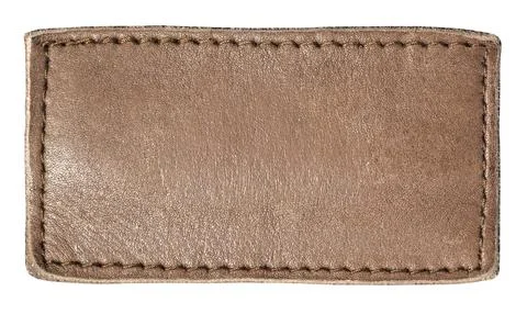 Blank brown leather patch with stitches on transparent background Stock Photos
