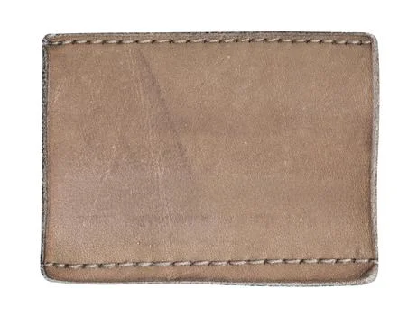 Blank brown leather patch with stitches, transparent background Stock Photos