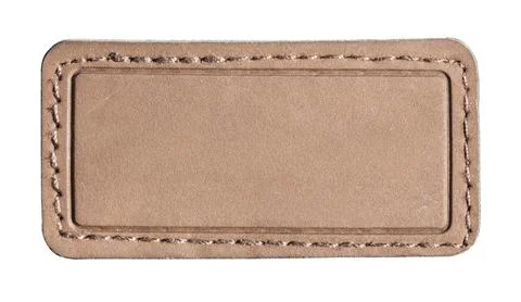 Blank brown leather patch with stitching on transparent background Stock Photos