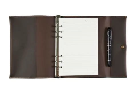 Blank brown notebook with pen Stock Photos