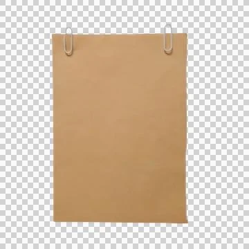 Blank brown paper sheet held by two silver metal paper clips isolated on tr.. Фото