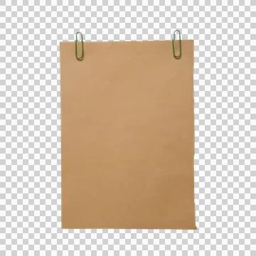 Blank brown paper sheet held by green paper clips Фото