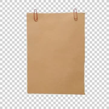 Blank brown paper sheet with two red paper clips isolated on transparent ba.. Фото
