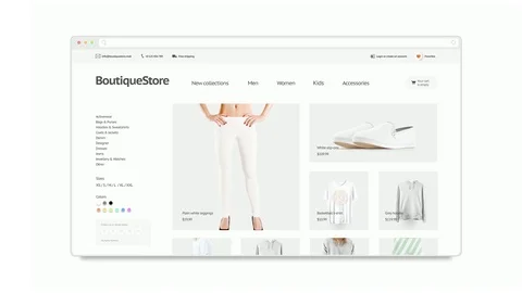 Blank browser window curtail mockup with fashion website, looped switch Stock Footage 97777838