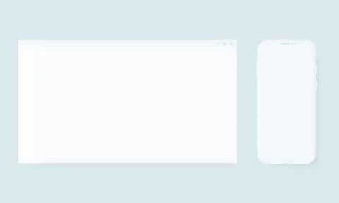 Blank browser window. Desktop computer frame and smartphone vector clay mocku Illustrazione stock