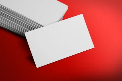 Blank Business Card Mockup on Red Background Stock Photos