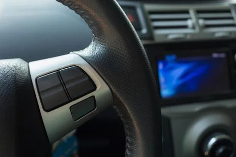 Blank button control system on car steering wheel used for placed icon 스톡 사진