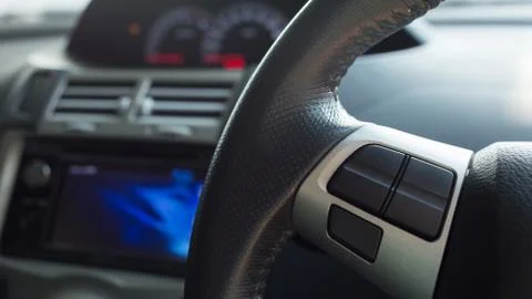 Blank button control system on car steering wheel used for placed icon 스톡 사진