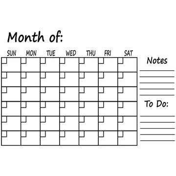 Blank Calendar Page on white background. Minimal Monthly Calendar. flat style Stock Illustration