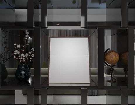 Blank canvas in a modern, dark-toned display cabinet Stock Illustration