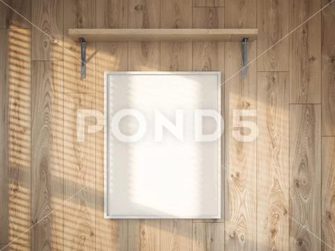 Blank canvas on the wooden wall. 3d rendering Graphic 84582917