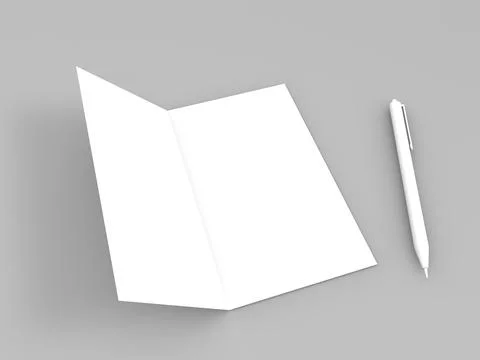 Blank card and pen on table for writing notes and messages in a simple sett.. Иллюстрация