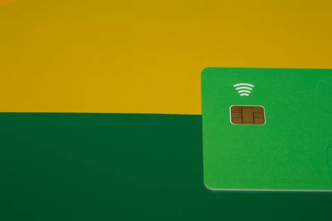 Blank card with brown square chip contactless payment Stock Photos