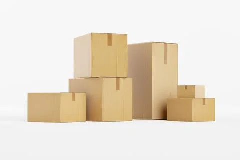 Blank cardboard boxes in white background.3d render Stock Photos
