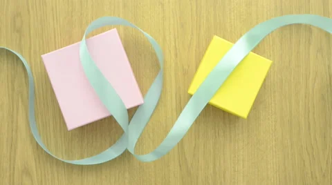 Blank cardboard gift boxes with silk ribbon for packaging Stock Footage 67626898