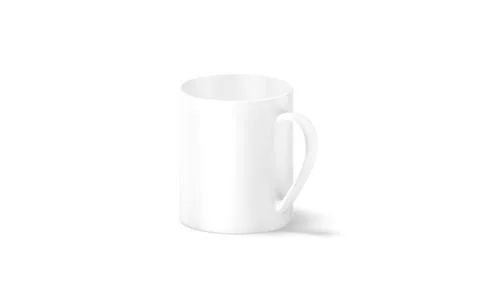 Blank ceramic 11oz mug with handle mockup stand, side view Illustrazione stock