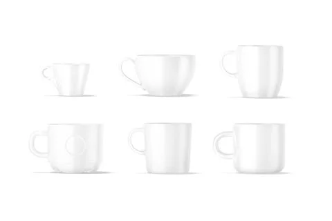 Blank ceramic coffee and tea mug mockup, different types, isolated Illustrazione stock