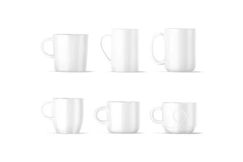 Blank ceramic coffee and tea mug mockup, different types, isolated Illustrazione stock