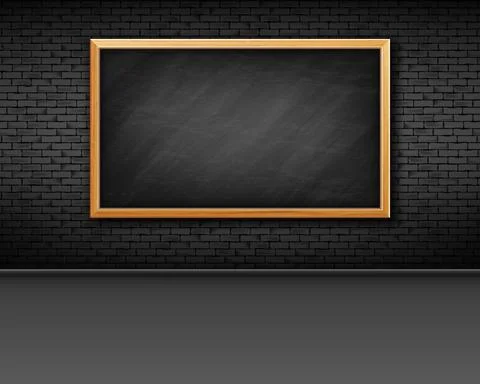 Blank chalkboard on brick wall Stock Illustration