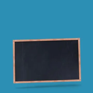 Blank chalkboard is hovering in flat design on teal backdrop, with wooden frame Stock Illustration