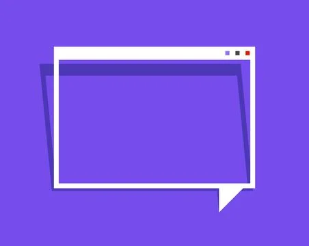 Blank chat window design. Empty chat box on purple background for messages. Illustrazione stock