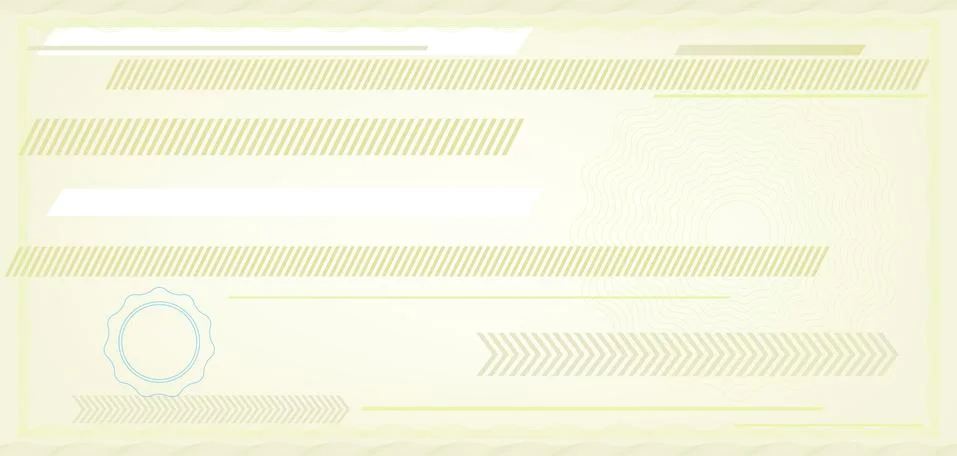 Blank check specimen in soft tones with copy space. Stock Illustration