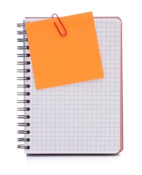 Blank checked notebook with notice paper isolated on white background cutout Stock Photos