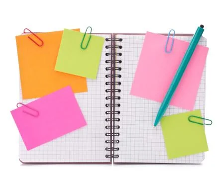 Blank checked notebook with notice papers Stock Photos