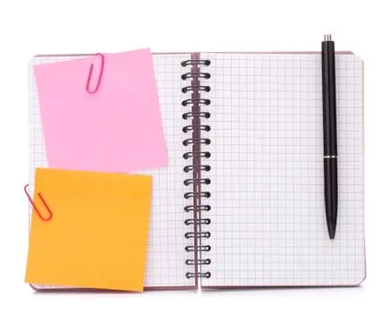 Blank checked notebook with notice papers Stock Photos