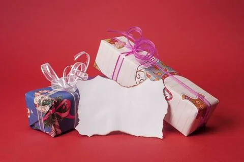 Blank christmas note with two presents 2 Stock Photos