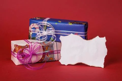 Blank christmas note with two presents 3 Stock Photos