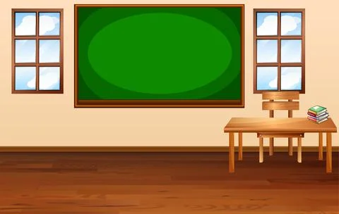 Blank classroom scene with empty chalkboard Stock Illustration