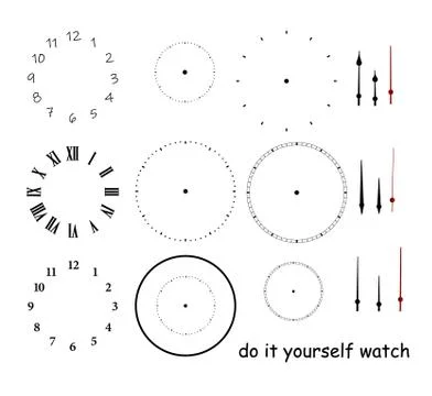 Blank clock face with hour, minute and second hands isolated on white background Stock Illustration