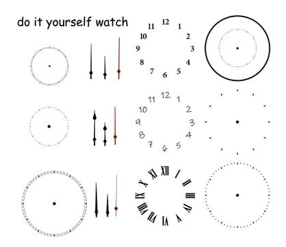 Blank clock face with hour, minute and second hands isolated on white background Stock Illustration