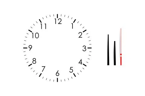 Blank clock face mock up with hour, minute and second hands Stock Illustration