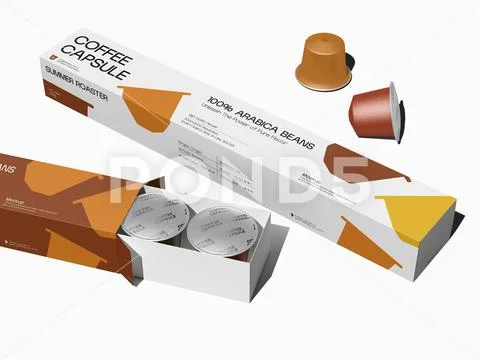 Blank Coffee Capsule Pod Packaging Mockup 3D Rendering on a White Background Modello PSD