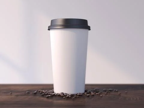 Blank Coffee cup and beans on table . 3d rendering Stock Illustration
