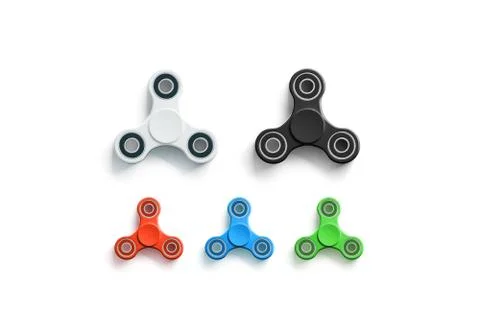 Blank colored fidget spinners mock up, top view Stock Photos
