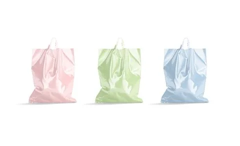 Blank colored full loop handle plastic bag mockup, front view Illustrazione stock