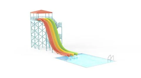 Blank colored multi-lane waterslide with swimming pool mockup, isolated Stock Illustration