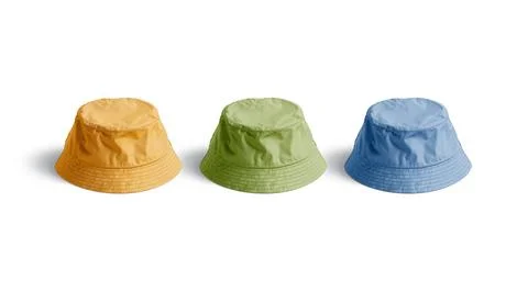 Blank colored nylon bucket hat mockup, side view Illustrazione stock