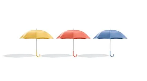 Blank colored opened umbrella mockup stand, front view 스톡 사진