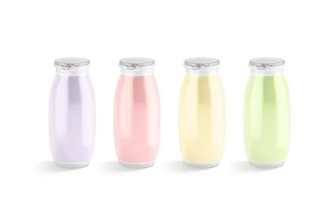 Blank colored plastic bottle with drinkable yogurt mockup, isolated Stock Illustration