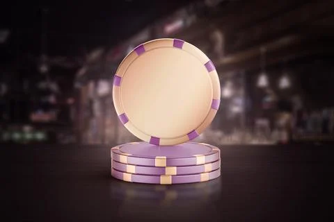 Blank colored plastic round chip mockup stand stack, blur background Stock Illustration