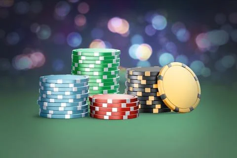 Blank colored plastic round chip mockup stand stack on background Illustrazione stock